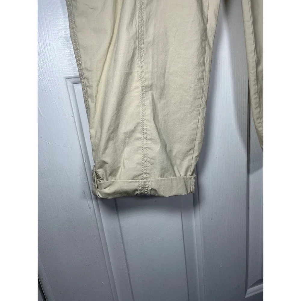 Chicos Cargo Crop Pants Size 8 Beige Mid Rise Utility Pocket Cuffed Hem Coastal